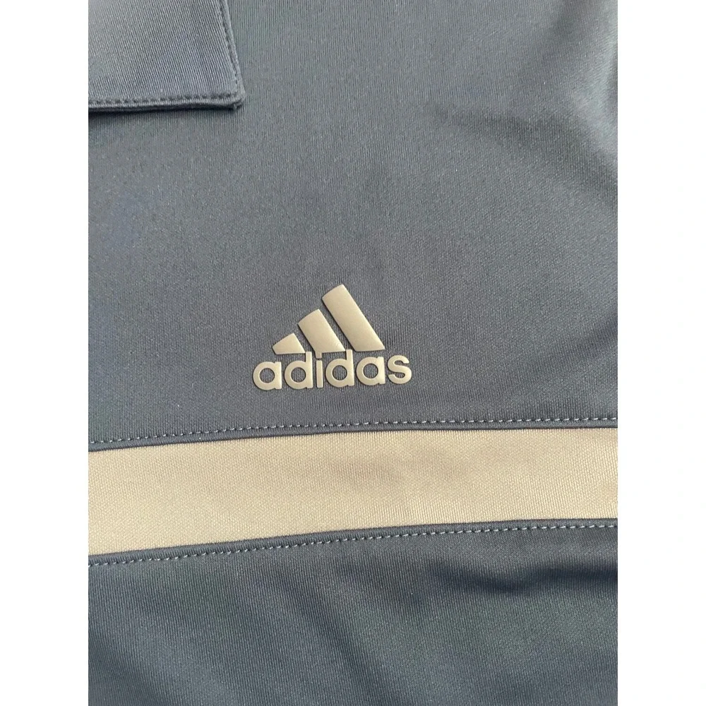 Adidas Mens XL Blue Grey Colorblock Short Sleeve Golf Polo Shirt Athletic Top